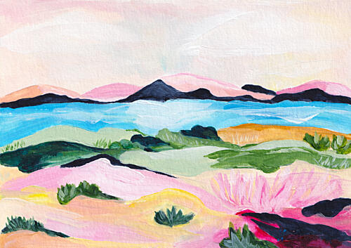 Colorful Mountain Lake Art Print by Dirkie Nell