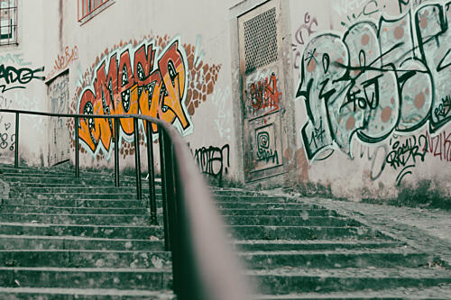 Colorful Urban Graffiti Stairs Art Print by Aimee Giles