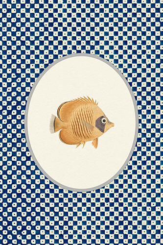 Tropical Fish Indigo Pattern Art nouveau reproduction