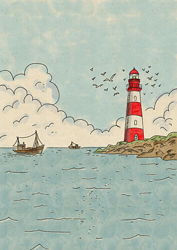 Red Lighthouse Seascape Océan reproduction