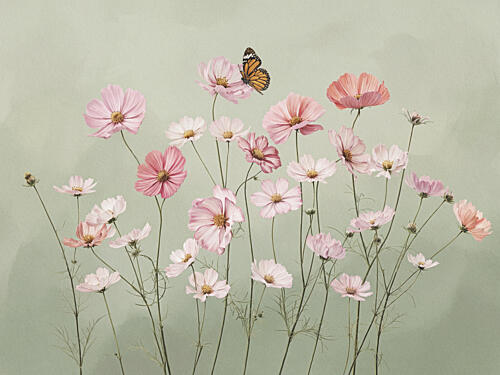 Pink Cosmos Butterfly Art Print