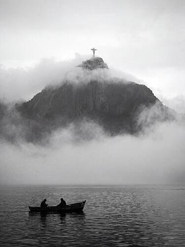 Misty Christ Redeemer View Montagne reproduction