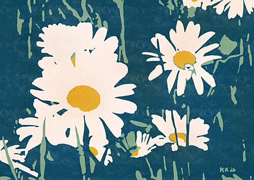 Graphic White Daisies Art Print by Katariina Kosunen