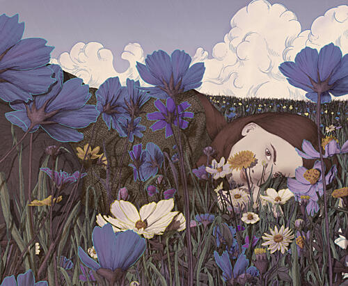 Girl Among Blue Flowers Art nouveau reproduction