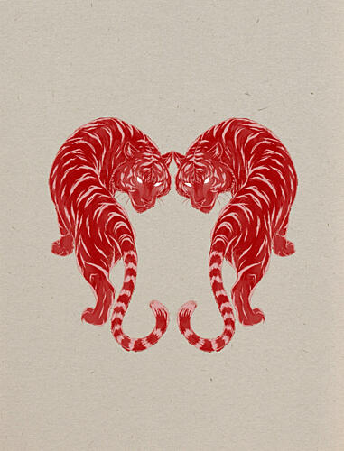 Mirrored Red Tigers Animaux reproduction