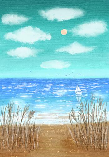Tranquil Beach Sailboat Océan reproduction