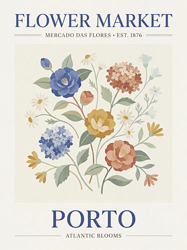 Porto Flower Market Bouquet Aquarelle reproduction