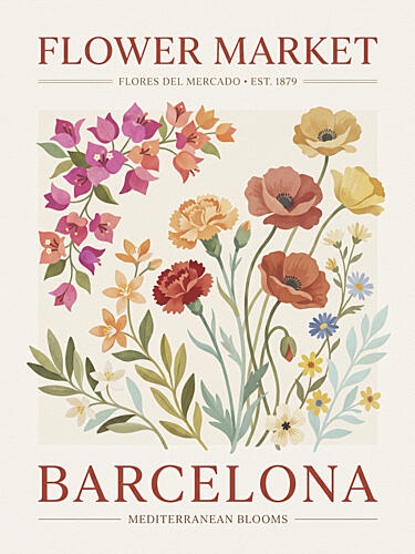 Barcelona Flower Market Aquarelle reproduction