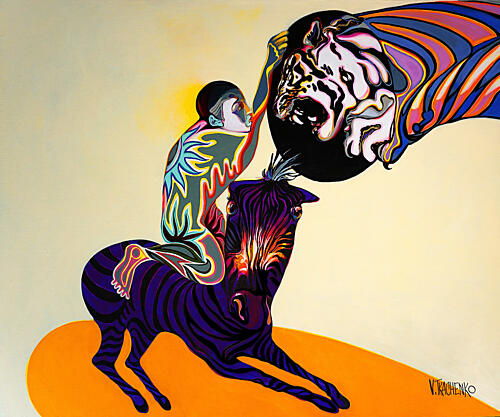 Colorful Zebra Tiger Fantasy Art Print by Victor Tkachenko