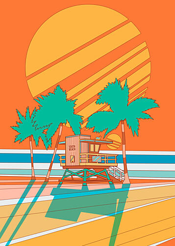 South Beach Lifeguard Sunrise Océan reproduction