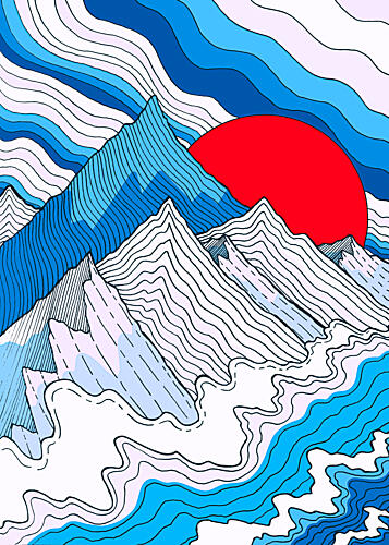 Blue Mountains Red Sun Montagne reproduction