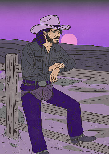 Purple Sunset Cowboy Montagne reproduction