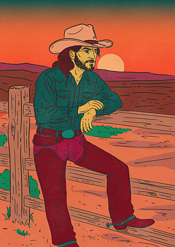 Cowboy Sunset View Toile murale reproduction