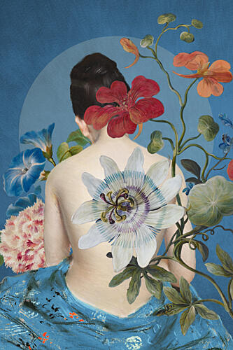 Serene Woman Floral Back Surréaliste reproduction