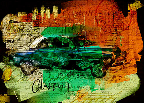 Classic Car Collage Vintage reproduction