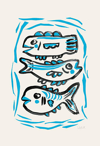 Three Blue Fish Océan reproduction