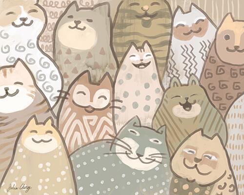 Happy Cat Crowd Art Print by Julia Cheney