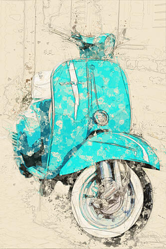 Vintage Teal Scooter Art Voyage reproduction