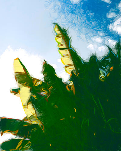 Green Leaves Bright Sky Impressionniste reproduction