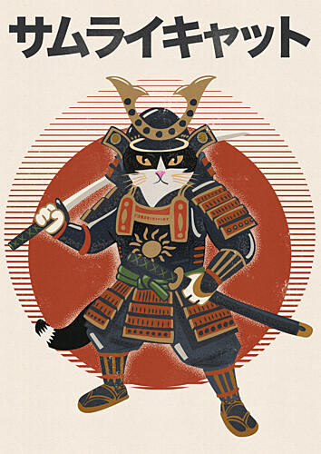 Japanese Samurai Cat Art japonais reproduction