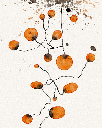 Connected Orange Forms Art Print by Ankie Kooi