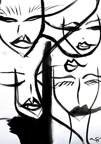 Abstract Ink Faces Art Print by Amy Straley