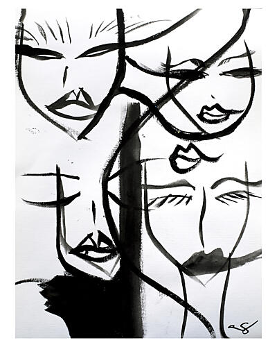 Abstract Women Faces Art Print by Amy Straley