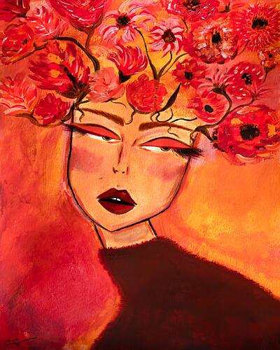 Woman with Floral Head - Fashion Girl Mode reproduction