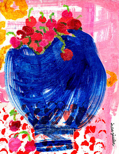 Bold Blue Vase Cherries Art Print by Jules Gissler