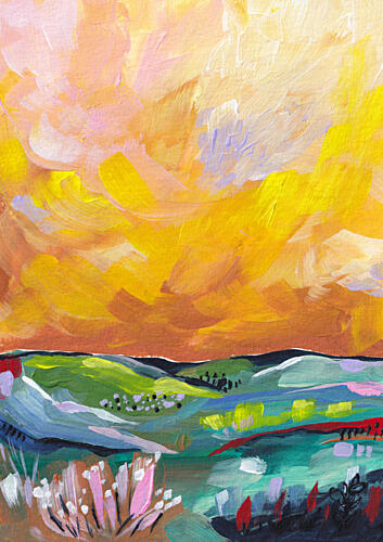 Vibrant Sunset Landscape Art Print by Dirkie Nell