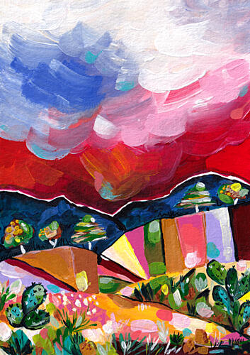 Vibrant Desert Landscape Art Print by Dirkie Nell