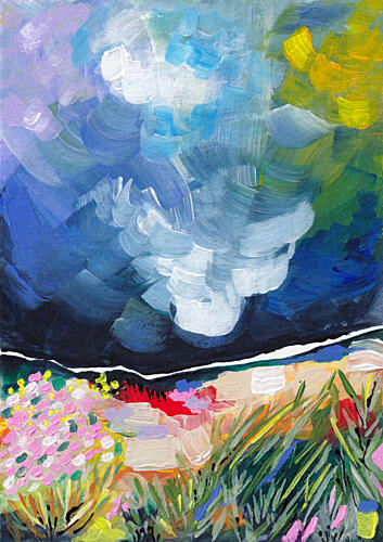 Vibrant Abstract Field Sky Art Print by Dirkie Nell