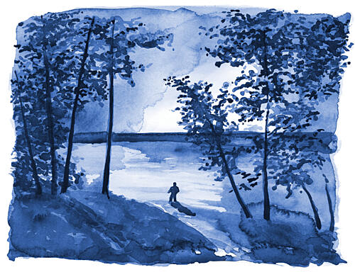 Blue Forest Lake Solitude Art Print by RodMacIver
