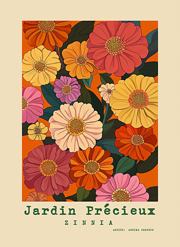 Colorful Zinnia Garden Art Print by Annika Persson