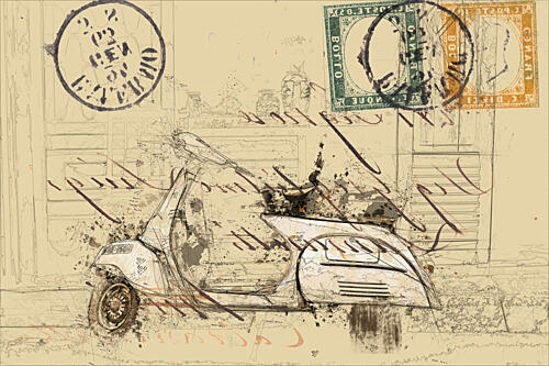 Urban Scooter Postmarks Art Print