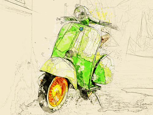 Vibrant Green Scooter Sketch Voyage reproduction