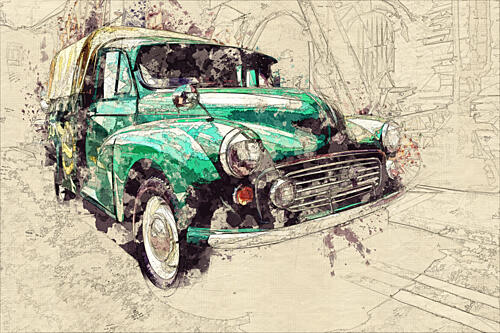 Charming Vintage Green Car Vintage reproduction