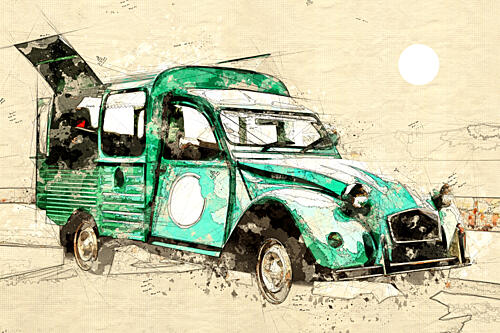 Charming Retro Green van Voyage reproduction