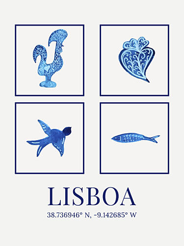 Lisbon Blue Symbols Art Print by Elizabeth C