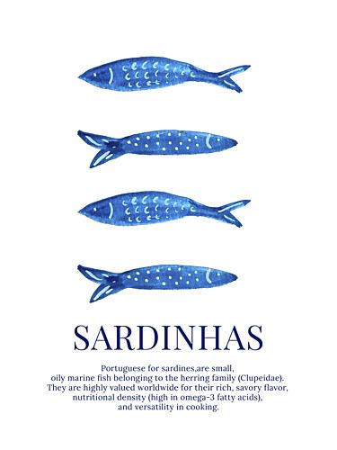 Portuguese Blue Sardines Art Print by Elizabeth C