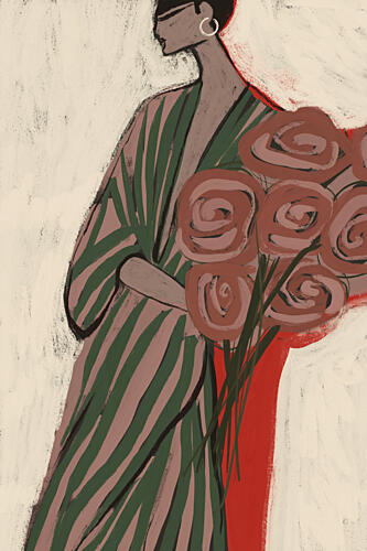 Elegant Woman with Roses Mode reproduction