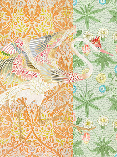 Elegant Crane Floral Pattern Art Print by Marja van den Hurk