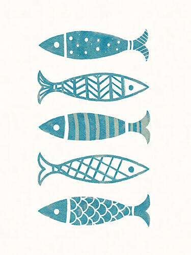 Blue Patterned Fish Art Print by Emanuela Carratoni