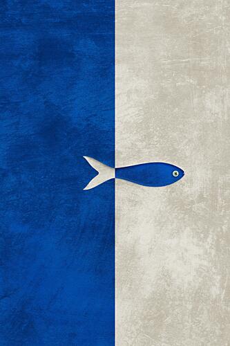 Blue White Split Fish Art Print