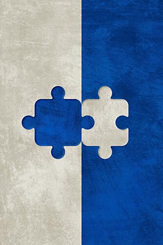 Blue White Puzzle Connection Art Print by Ema Paraschiv