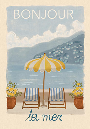 Bonjour la Mer Retreat Art Print by Katarzyna Gasiorowska