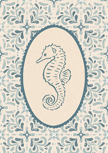 Coastal Seahorse Medallion Art Print by Katarzyna Gasiorowska