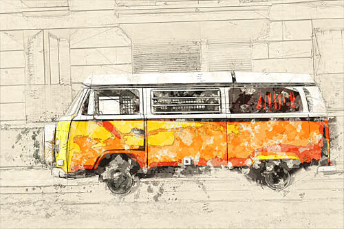 Colorful Retro van Sketch Voyage reproduction
