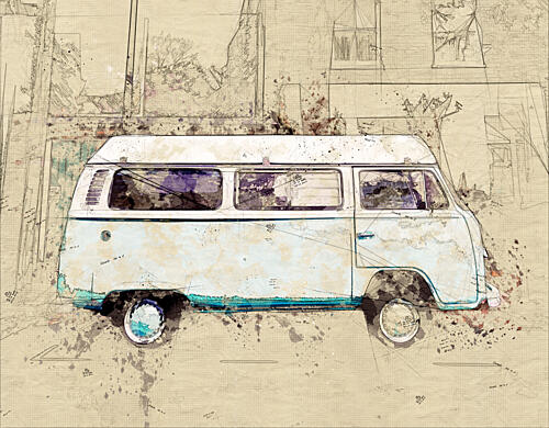 Retro Camper van Art Print by Lembayung Senja Studio Vintage Poster