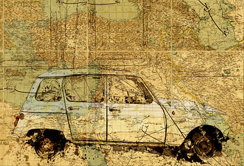 Vintage Car Map Voyage reproduction
